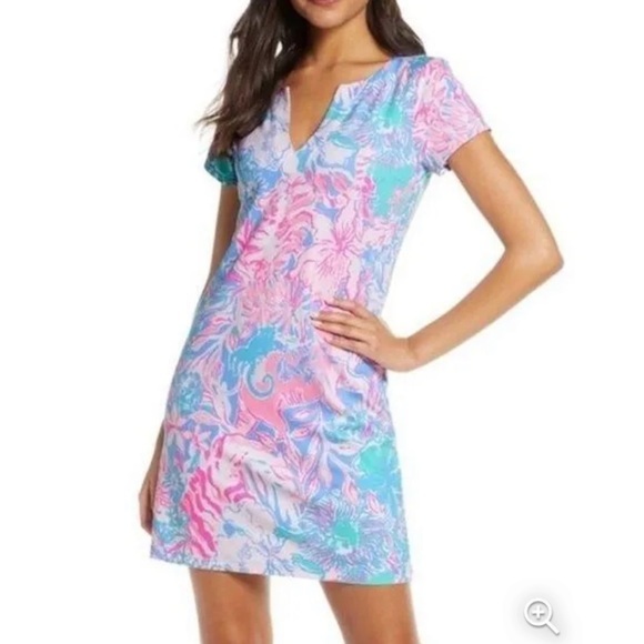 Lilly Pulitzer Dresses & Skirts - Lilly Pulitzer Floral Upf 50+ Sophiletta Split V Neck Spring Mini Dress Large